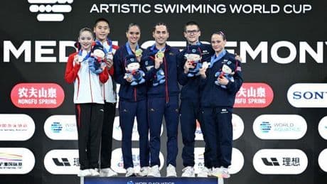 Dennis González y Mireia Hernández, oro en dúo técnico en natación artística