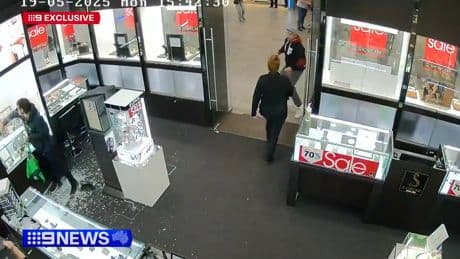 Watch moment have-a-go hero dad tackles hammer-wielding robber smashing open jewellery cases at shopping centre