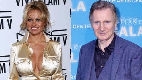 Pamela Anderson sorprende con un beso a Liam Neeson en público