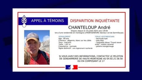 Hautes-Alpes: un homme de 69 ans porté disparu lors d'une randonnée, un appel à témoins lancé