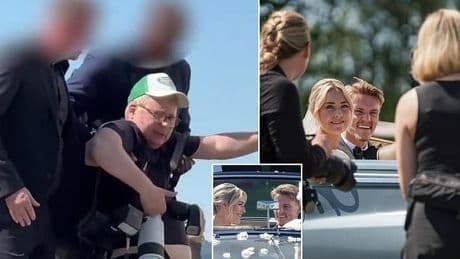 Martin Odegaard's wedding descends into chaos as photographer is dragged AWAY by security guards - while Arsenal star marries Helene Spilling
