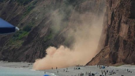 Huge cliff collapse almost hits sunbathers on Devon beach