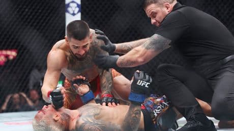 Ilia Topuria obliterates Charles Oliveira at UFC 317 before wild face-off with Paddy Pimblett