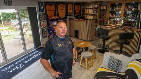 DIY man-cave complete with hot tub and head-to-toe footie memorabilia WINS Pub Shed Of The Year