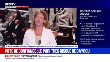 Vote de confiance du 8 septembre: "La méthode du gouvernement Bayrou, c'est la discussion", estime Juliette Méadel, ministre déléguée auprès du ministre de l'Aménagement du territoire
