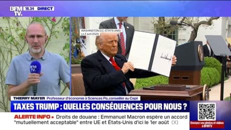 Droits de douane de 30% pour l'UE: "Il va y avoir un impact fort sur les volumes dans certains secteurs", explique Thierry Mayer, professeur d'économie