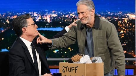 Jon Stewart defended his friend, Stephen Colbert, in an f-bomb filled monologue against CBS and the Trump administration