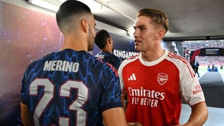 Arsenal's makeshift striker Mikel Merino admits Viktor Gyokeres has 'surprised' him