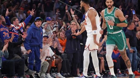 Timothy Chalamet takes in Knicks-Celtics Game 3 courtside as stars flock to Garden