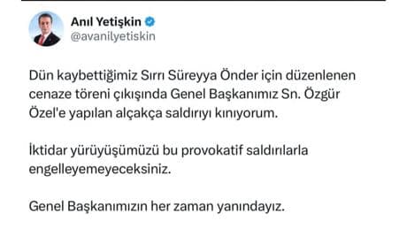 Başkan Yetişkin Özel'e yapılan saldırıyı kınadı