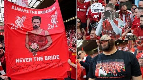 Liverpool fans brutally mock Arsenal as trophy drought continues with 'bridesmaid' Mikel Arteta and Martin Odegaard bearing the brunt at Anfield