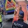 Beelden tonen hoe praalwagen N-VA belaagd wordt tijdens Brussels Pride: “Twee flessengooiers opgepakt”