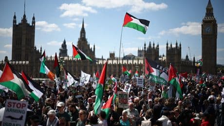 Tens of thousands of pro-Palestine protesters march on Downing Street for Nakba anniversary