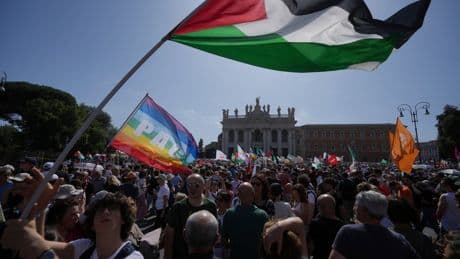 Thousands of demonstrators march through Rome to call for an immediate end to the war in Gaza