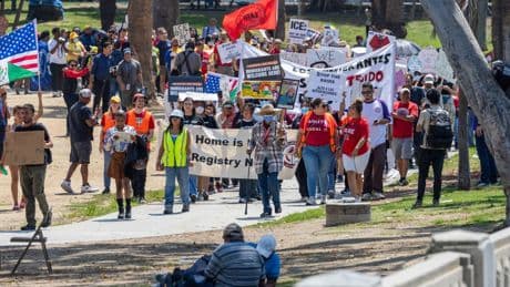 'We are going to take back MacArthur Park': Hundreds protest against federal immigration raids in Los Angeles