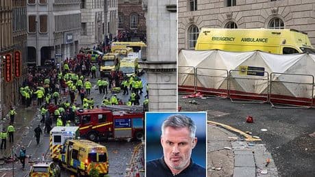 Liverpool legend Jamie Carragher sends heartfelt message after 'devastating' car collision left 47 people hurt during Premier League title parade