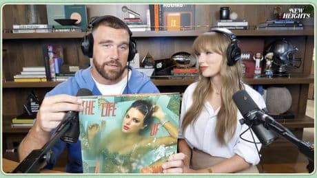 Travis Kelce hypes Taylor Swift’s ‘upbeat’ new album during her candid ‘New Heights’ appearance