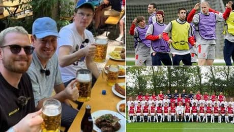 Former Arsenal cult hero looks unrecognisable as he tucks into large beer stein ahead of Champions League final
