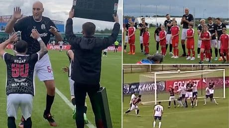 Meet the world's TALLEST footballer ever - nearly a foot bigger than Peter Crouch - as former NBA star makes debut
