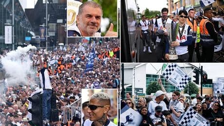 Tottenham Europa League victory parade: Thousands line the streets in north London as Son-Heung Min leads the celebrations