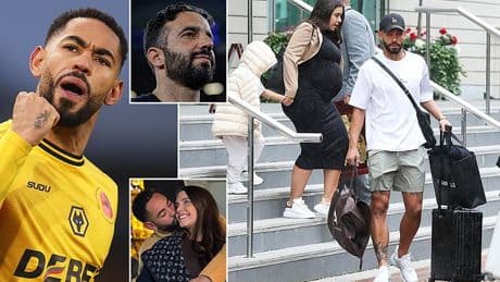 Man United's saviour signing arrives: £62.5m Matheus Cunha is spotted at Manchester's Lowry Hotel with his heavily pregnant wife as he prepares to seal transfer to crisis club