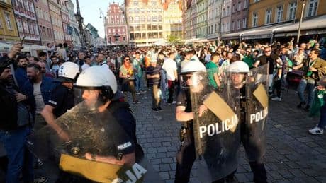 Chelsea fan left bloodied during violent clashes in Poland before Real Betis final