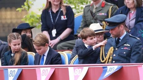 Prince Louis keeps William in check and he charms military veterans at VE Day parade