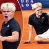 Tennis player Diego Dedura-Palomero risks offending Christians everywhere as he performs one of the sport's wildest and weirdest celebrations
