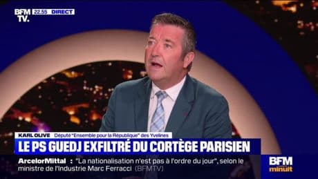Jérôme Guedj exfiltré du cortège parisien: "Je lui apporte mon soutien inconditionnel (...) toucher un élu, c'est abîmer la France", assure Karl Olive (Ensemble)