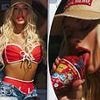 Christina Aguilera, 44, looks thinner than ever in a red hot bikini while licking a snow cone