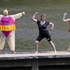 Women's rights campaigners storm male pond at Hampstead Heath in false beards, wigs and moustaches in protest over self-ID rule at ladies-only pool