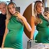 Pregnant Sophie Habboo debuts her baby bump in a green maxi dress as she attends childhood friend's wedding with husband Jamie Laing