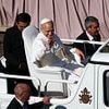 Pope Leo XIV greets the crowds before inaugural Mass where he will receive the pallium and the fisherman's ring