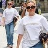 Perrie Edwards keeps it casual in stylish white oversized T-shirt and jeans while leaving Heart FM studios