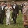 Emotional moment father of the bride invites her stepfather to join them mid-aisle walk