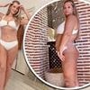 Love Island's Shaughna Phillips continues to show off her dramatic six-stone weight loss as she shares before and after shots in a tiny white bikini