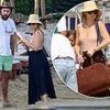 Kate Hudson goes braless in a nude bodysuit as she lands in Greece with fiancé Danny Fujikawa and their kids for lavish summer holiday