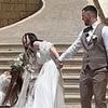 Moment wedding day takes a turn for the worse as bridesmaid slips down stairs before taking the bride with her