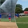 Fire captain floods baseball team's field in fit of rage after their ball struck his pick-up truck