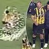 Horrifying moment top-flight footballer is hit by a FIREWORK in a VERY private area during a game - as extent of his gruesome injury is revealed