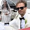 Corrie star Jack P. Shepherd beams as he arrives in a red Mustang while bride Hanni Treweek is all smiles as they prepare to tie the knot at Manchester Cathedral