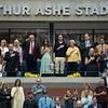 Who's who in Trump's US Open box? President is flanked by beaming granddaughter Arabella and MAGA inner circle