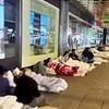 Over 40 rough sleepers line Oxford Street with makeshift beds after migrant 'shanty town' is cleared