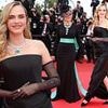 Cara Delevingne looks glamorous in a strapless black satin gown and sheer gloves as she joins stylish Helen Mirren at the Colours of Time premiere at Cannes Film Festival