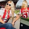 Claudia Schiffer shows support for her husband Matthew Vaughn's team by posing in a Brentford shirt after he invested in the Premier League club