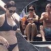 Christine Lampard displays her impressive figure in a navy halterneck bikini as she joins husband Frank on family holiday in Lake Como