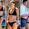 Natalie Portman flashes her abs in a bikini next to a mystery man as she takes a dip in the south of France