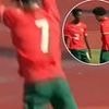 Cristiano Ronaldo's son, 14, scores his FIRST goal for Portugal and performs his father's iconic celebration before netting a brace with the U15s in Croatia