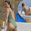 Helena Christensen, 56, shows off her supermodel looks in green swimsuit as she soaks up the sun during Cannes Film Festival