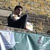 Moment man scales 120ft King's Cross clock tower with his DOG in 'free Iran' protest